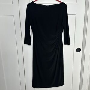 American Living 3/4 Sleeve Black Dress - Women's Size 10 -Side Rouching ~ EUC!!!